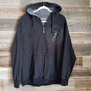 Black Zip-Up Hoodie with Graphic Design